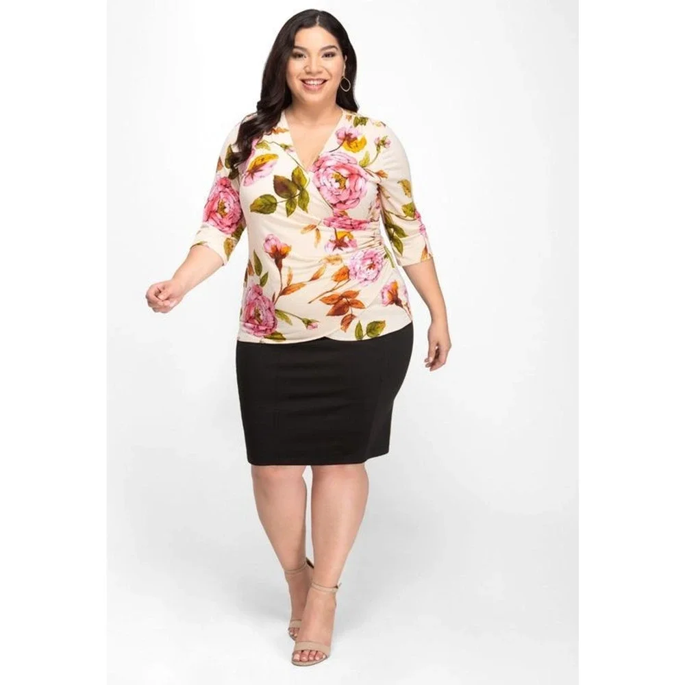 Kiyonna Floral Top Femme Fatale Size 12 Peony Cottage Core Feminine Retro Spring